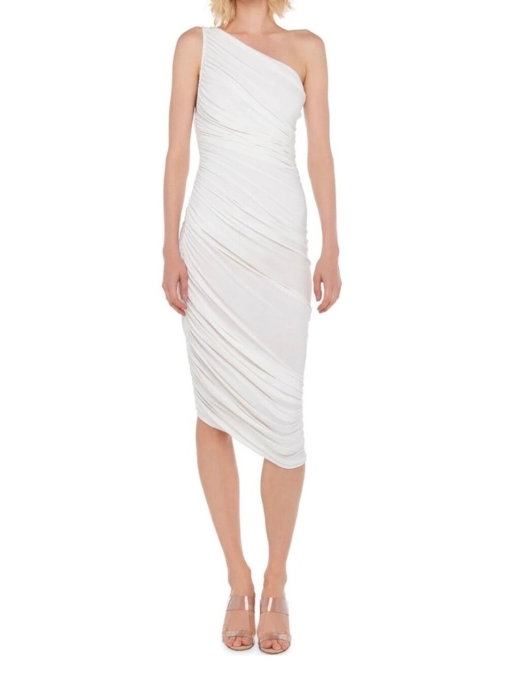 NWT NORMA KAMALI Diana Gown Snow White Midi One Shoulder 36 Small